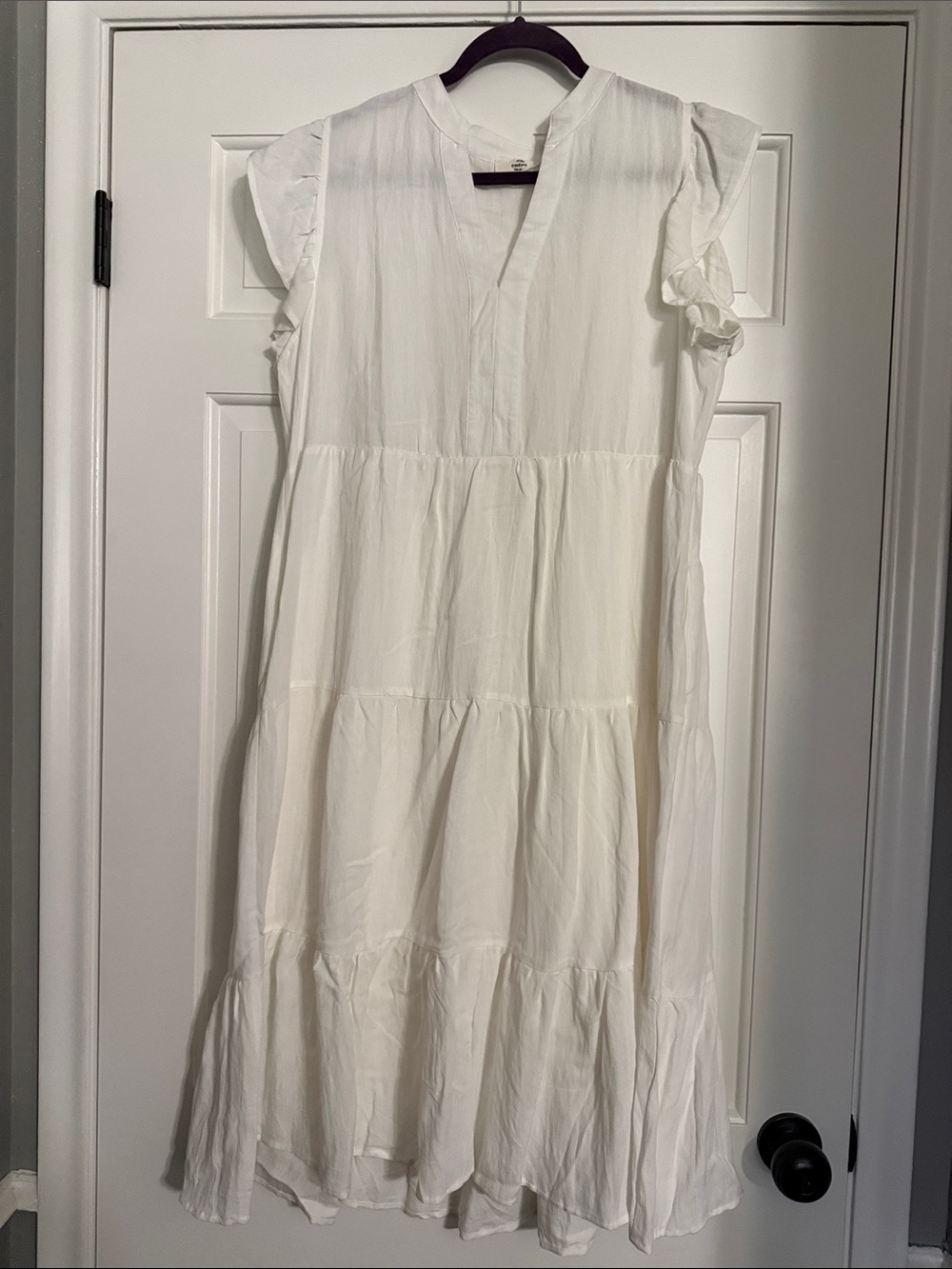 entro White Tiered Maxi Dress with Ruffled Cap Sleeves
